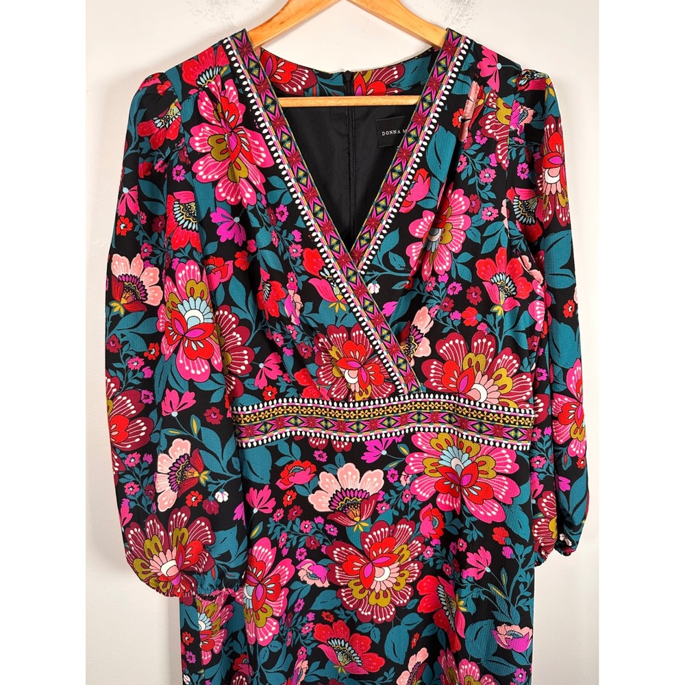 Donna Morgan Maxi Dress Womens 14 Multi Floral Long Sleeve Boho V-Neck Tiered - Picture 3 of 7